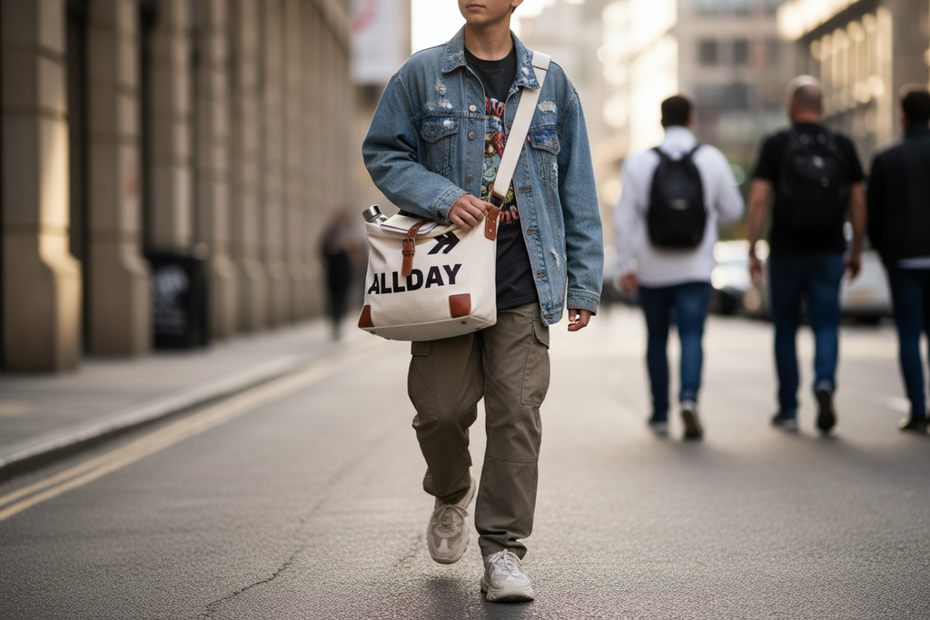 Trendy teen with Allday tote bag